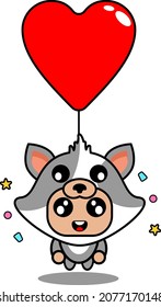 personaje de caricatura vectorial disfraz mascota lindo gato globo de amor de cumpleaños
