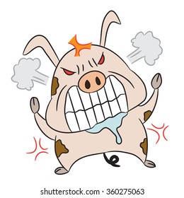 vector cartoon character pig angry