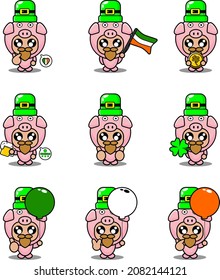 vector cartoon character pig animal mascot costume set bundle set patrik day