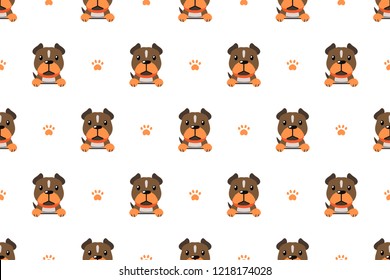 Vector cartoon character pit bull terrier dog seamless pattern for design.