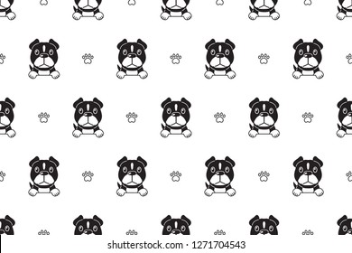 Vector cartoon character pit bull terrier dog seamless pattern for design.