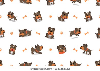 Vector cartoon character pit bull terrier dog seamless pattern for design.