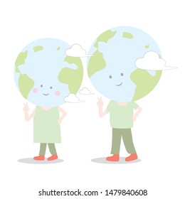 Vector cartoon character of planet earth boy and girl. Concept for children day.