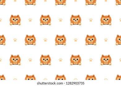 Vector cartoon character pomeranian dog seamless pattern background for design.