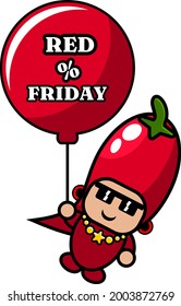 vector cartoon character red chili mascot costume holding discount friday red balloon