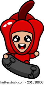 vector cartoon character of red pepper vegetable mascot costume skateboarding