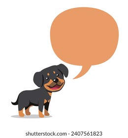 Vector cartoon character rottweiler dog with speech bubble for design.