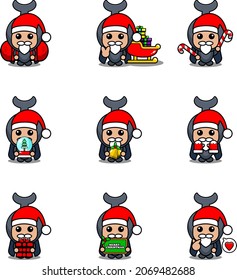 personaje de dibujos animados vectoriales juego de adorables escarabajos de cuerno mascota traje de navidad paquete de navidad