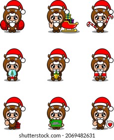 vector cartoon character set mascot costume deer cute christmas bundle