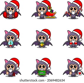 vector cartoon character set mascot costume bat cute christmas bundle