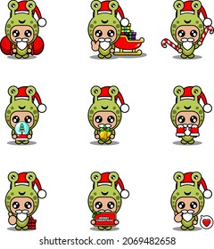 conjunto de personajes de caricatura vectorial disfraz de mascota  
Snack lindo paquete de navidad
