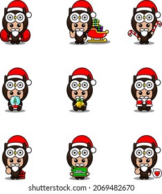personaje de caricatura vectorial conjunto de disfraces de mascota búho lindo paquete de navidad