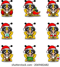 conjunto de personajes de caricatura vectorial disfraz de mascota 
paquete bee lindo de navidad