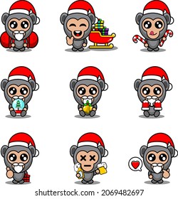 Vektorcartoon-Zeichensatz Maskottkostüm Gorilla cute Weihnachtsbündel