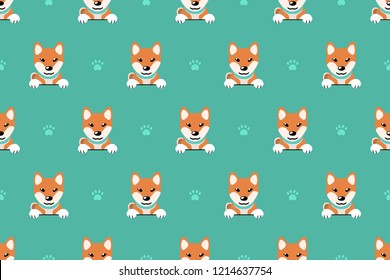 Vector cartoon character shiba inu dog seamless pattern for design.