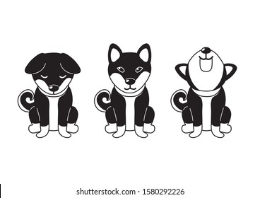 Vector cartoon character shiba inu dog poses for design.