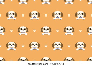 Vector cartoon character shih tzu dog seamless pattern for design.