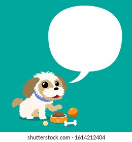 Vector cartoon character shih tzu dog with speech bubble for design.