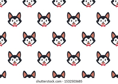 Vector cartoon character siberian husky dog seamless pattern background for design.