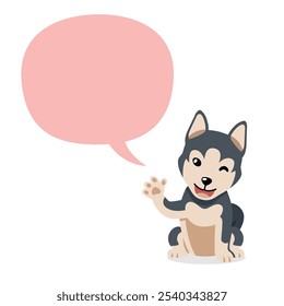 Vector cartoon character siberian husky dog with speech bubble for design.