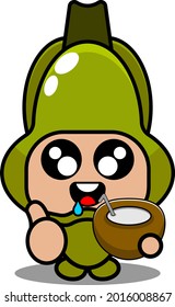 vector cartoon character simple chayote vegetable mascot costume drinking coconut