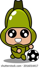 Vector Cartoon Character Simple Chayote Vegetable Mascot Costume Playing Football