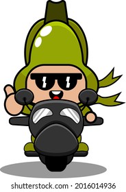 vector cartoon character simple chayote vegetable mascot costume riding a motorbike