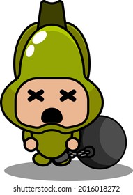 vector cartoon character simple chayote vegetable mascot costume wearing ball chain leg