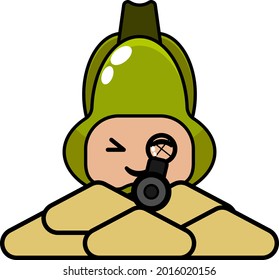 vector cartoon character of a simple chayote vegetable mascot costume carrying a shooting practice weapon