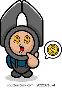 vector cartoon character simple doodle pliers cute mascot costume head money eye with coin chat bubble