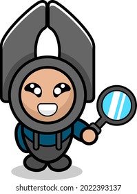 vector cartoon character simple doodle pliers cute mascot costume head holding a magnifying glass