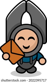 vector cartoon character simple doodle pliers cute mascot costume head holding envelope