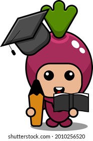 vector cartoon character simple sweet potato mascot costume wearing graduation cap holding book and pencil