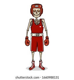 Vector Cartoon Character - Skeleton in Red Boxing Equipment