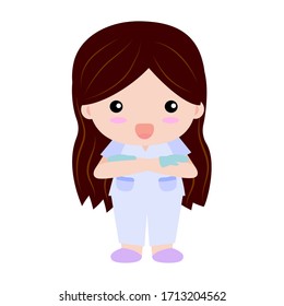 vector cartoon character of smile cute young girl in hospital working uniform standing with white background
