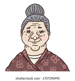 Vector Cartoon Character - Smiling Old Woman. Female Retired Person Portrait.