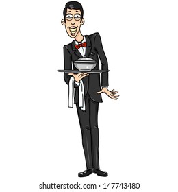 vector cartoon character - smiling waiter