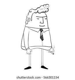 Vector Cartoon Character Smoking a Cigarette.