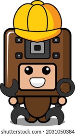 vector cartoon character sound cute mascot costume doodle speaker holding mechanical tool