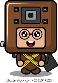 vector cartoon character sound speaker doodle cute mascot costume holding carrying gun and bullets