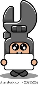 vector cartoon character spanner doodle cute mascot costume mechanic tool holding white board