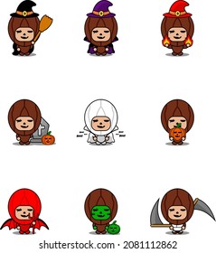 Vector cartoon character spice nutmeg Mascot Costume Halloween Bundle Set