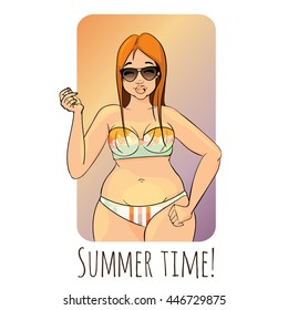 Vector cartoon character. Summer time. attractive redhair girl