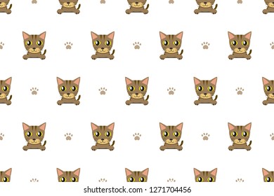 Vector cartoon character tabby cat seamless pattern