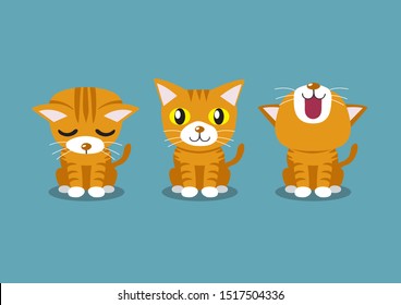 Vector cartoon character tabby cat poses for design.