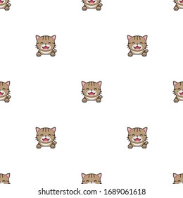 Vector cartoon character tabby cat seamless pattern background for design.