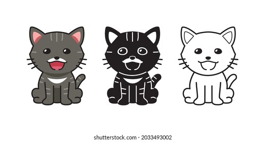 Vector cartoon character tabby cat set for design.