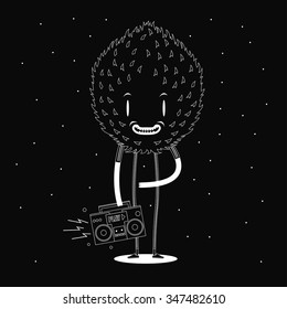 Vector cartoon character with tape recorder