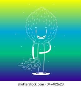 Vector cartoon character with tape recorder