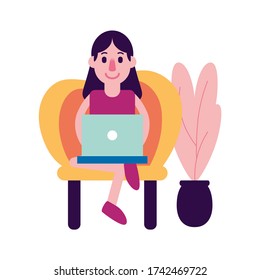 Vector Cartoon Character Using Electronic Device Isolated